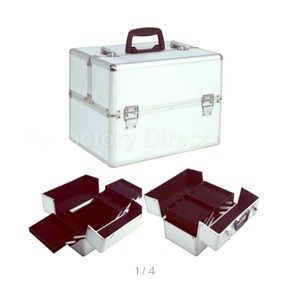 14” silver makeup or jewelry train case